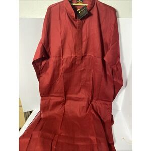 Manyavar 110cms Kurta Mens Size Long XXL/44 Maroon Cotton Long Sleeve Pockets M1